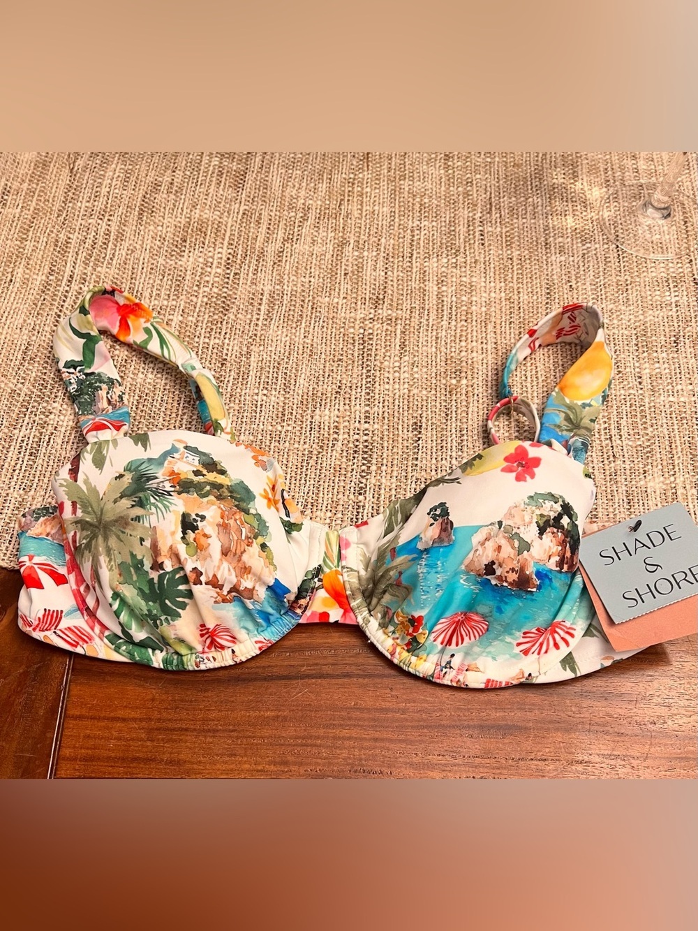 Shade & Shore White Floral Multicolor Bikini Top